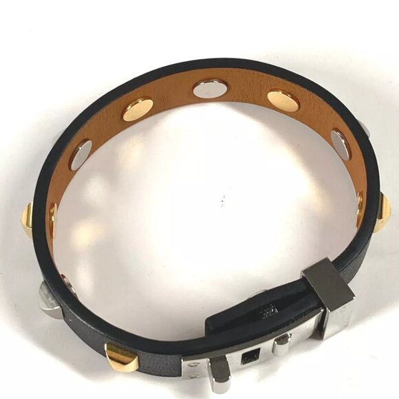 HERMES Studs Mini dog crew Carre Bangle accessories Bracelet Leather Black - Picture 2 of 11